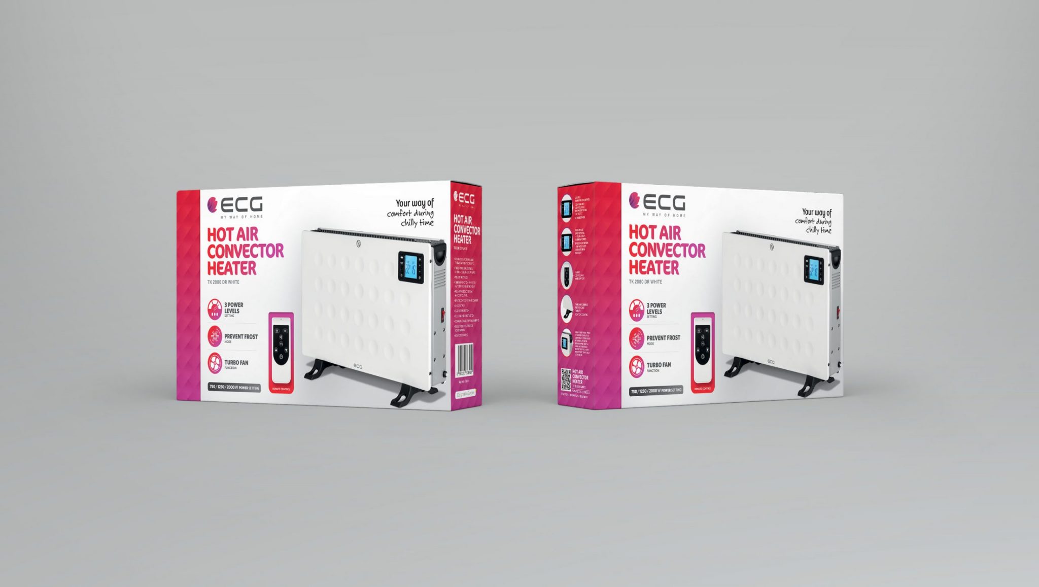 ECG TK 2080 DR Black - Termoconvettore Elettrico, Colore Bianco, Riscaldamento Domestico.