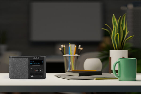 Copy space for product display on office desk in modern dark office room. Workplace or workspace concept. 3d rendering, 3d illustration